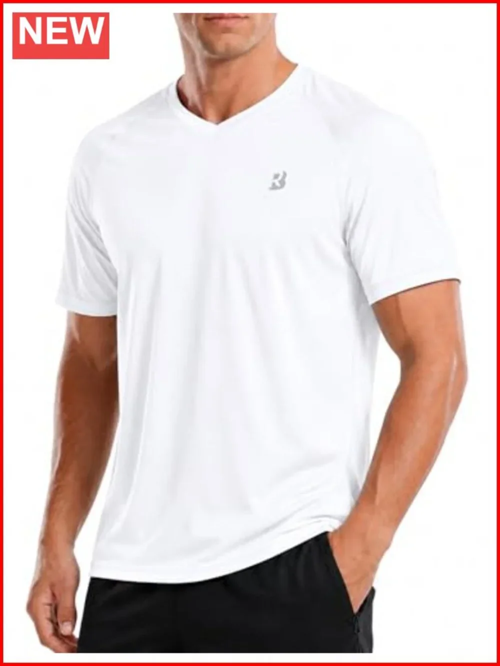UPF 50+ Men's Rash Guard V-Neck Swim Shirt Quick-Dry 4-Way Stretch